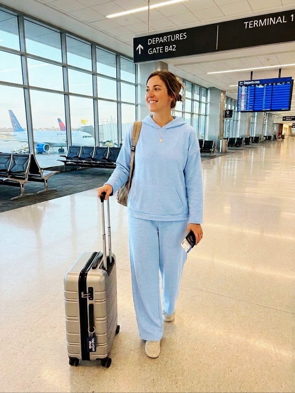 SET 2-Piece Track Suit Hooded Lounge Travel Womens M Ankle Wide Leg Ribbed Knit